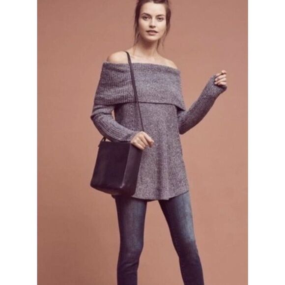 Anthropologie Moth Lucerne Sweater Off The Shoulder Womens Size Small Tunic Gray - Picture 1 of 9